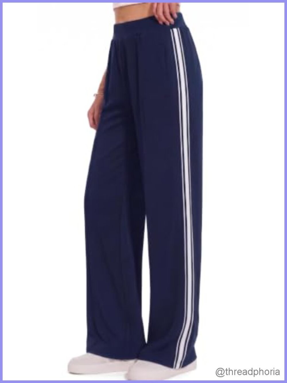 Wide Leg Track Pants High Waisted Stripe Sweatpants Cotton Spandex